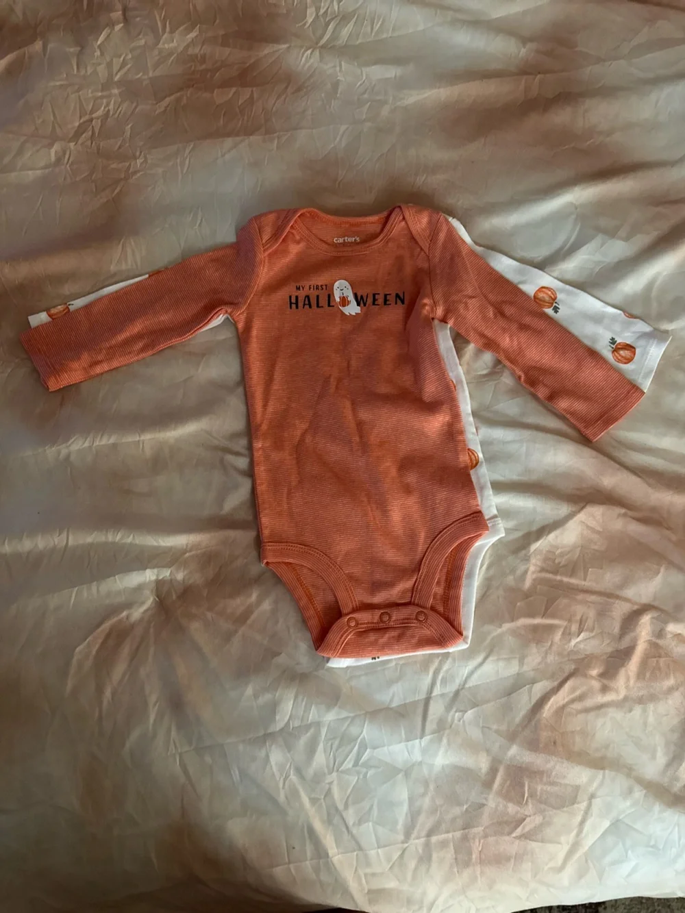 Carter's NWOT Orange & White Halloween Pumpkin Baby One-Piece Set | 9m #Unisex